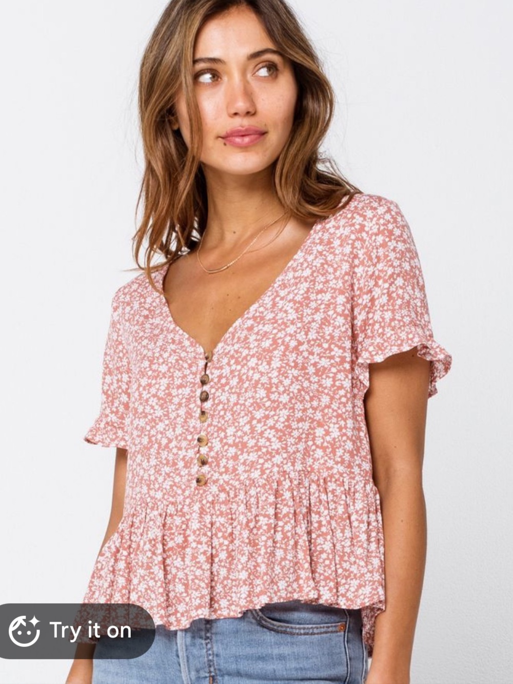 Abercrombie & Fitch Dusty Rose Floral Button-Front Peplum Top